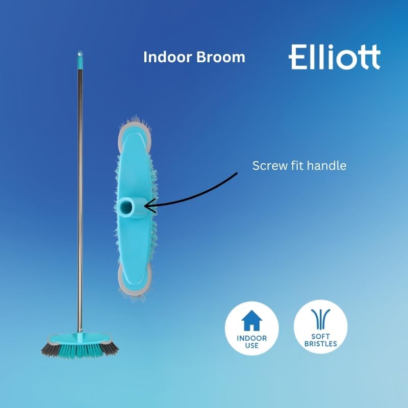 Indoor Sweeping Broom with Stiff Fibres and Long Handle – 27cm Wide