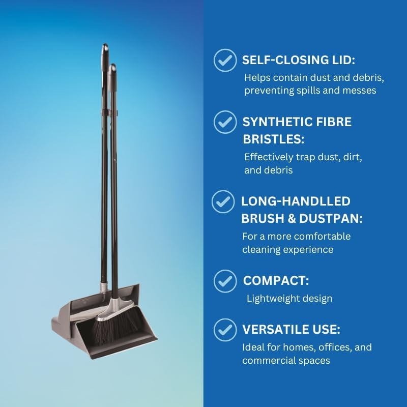 Upright Dustpan and Brush Set with Long Handles