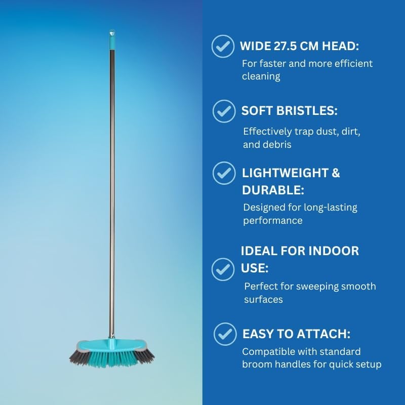 Indoor Sweeping Broom with Stiff Fibres and Long Handle – 27cm Wide