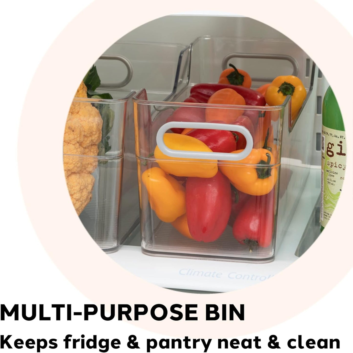 High-Wall Cabinet and Drawer Storage Bin with Handles – Clear
