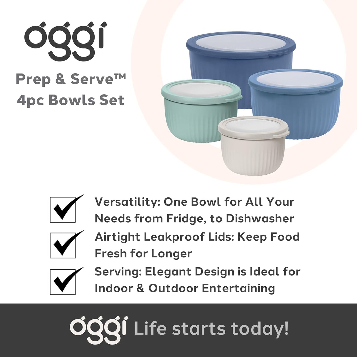 Set of 4 Plastic Food Prep & Storage Bowls with Airtight Lids – Multicolor, 0.7 to 4 Qt