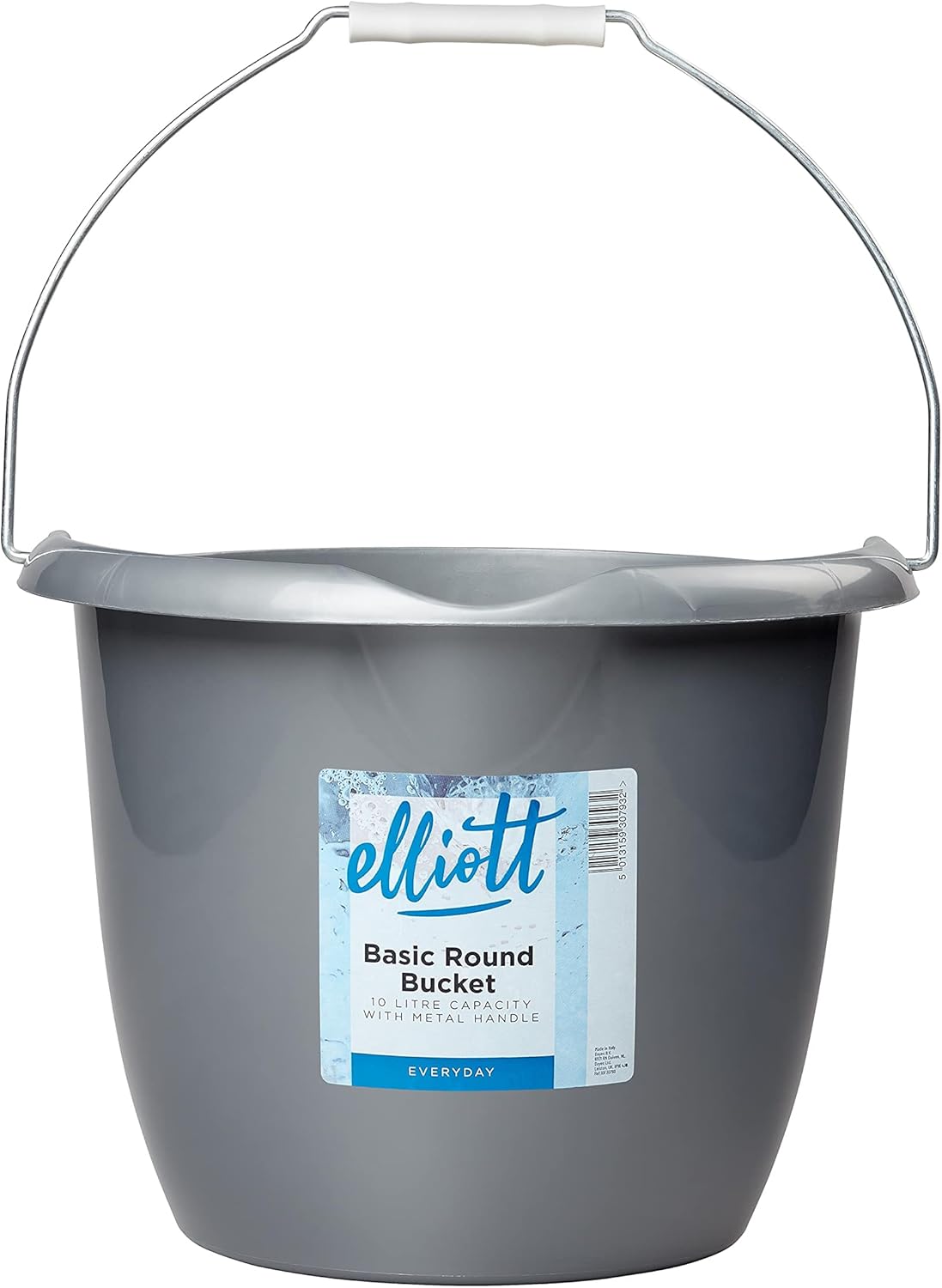Round Plastic Bucket with Handle – 10L, Gray