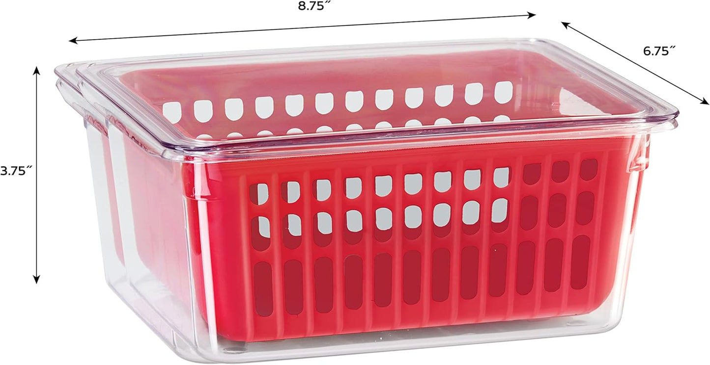 Berry Storage Bin with Colander Insert – Red