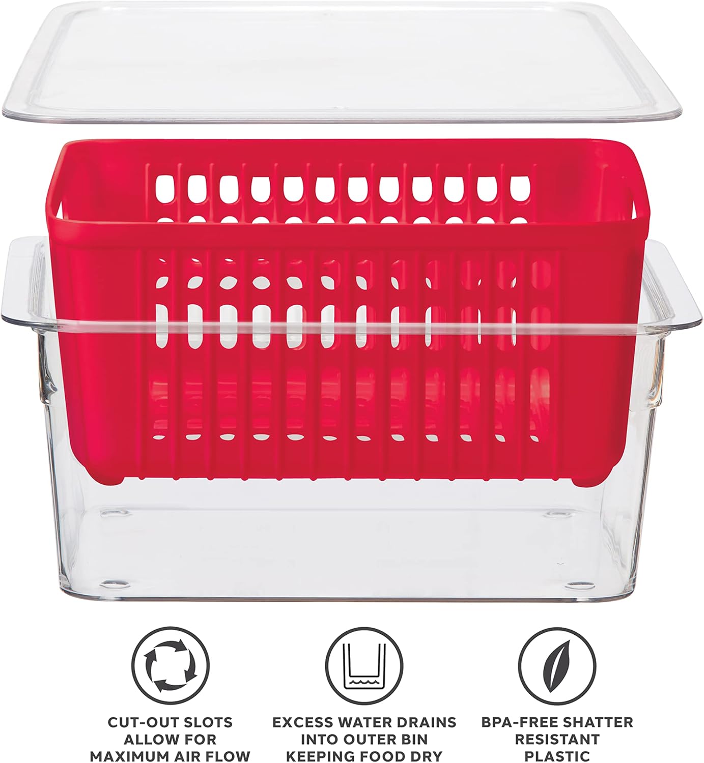 Berry Storage Bin with Colander Insert – Red