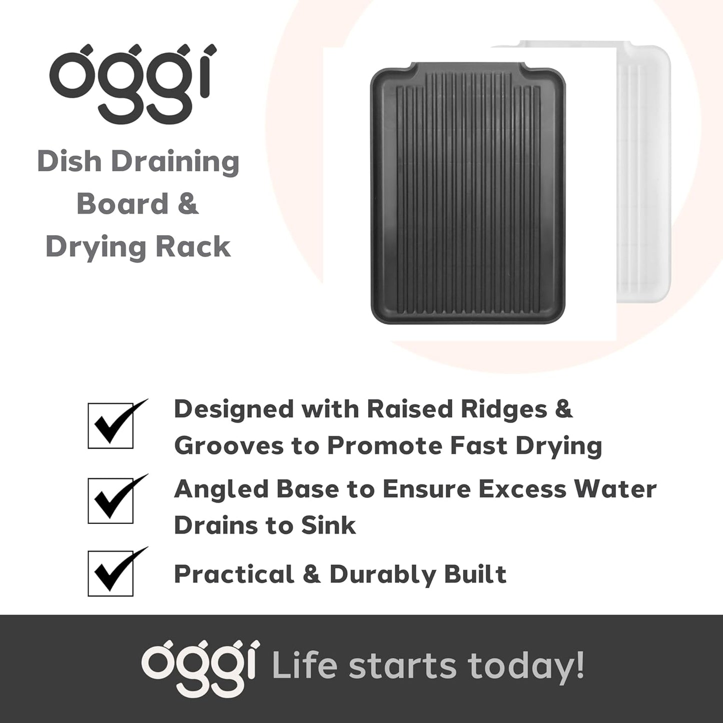 Plastic Dish Drain Board & Drying Tray – White