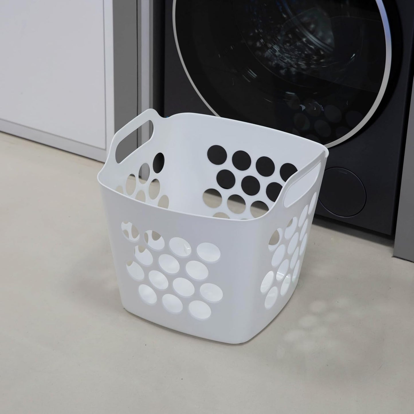 Square Plastic Laundry Basket with Side Handles – 28L, White