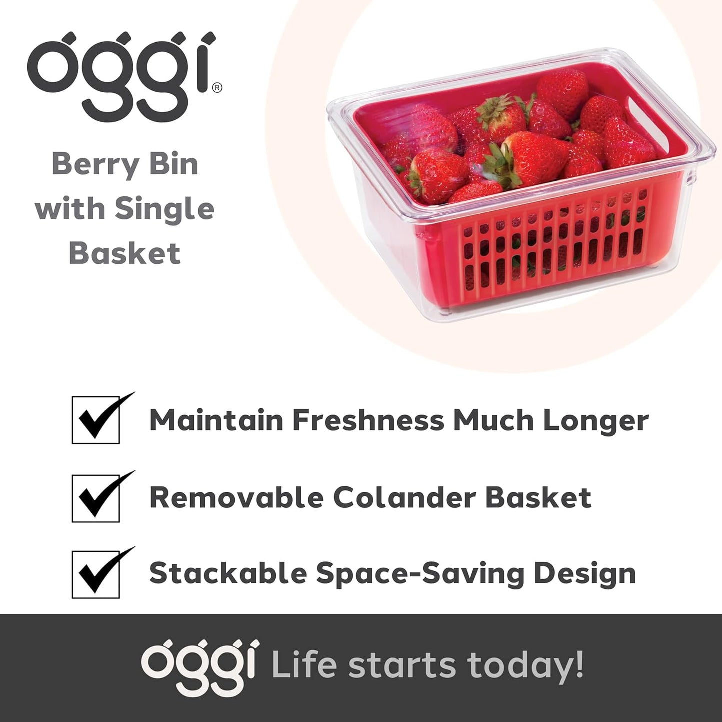 Berry Storage Bin with Colander Insert – Red