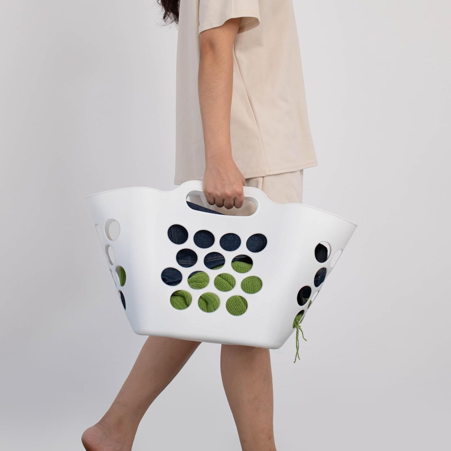 Square Plastic Laundry Basket with Side Handles – 28L, White