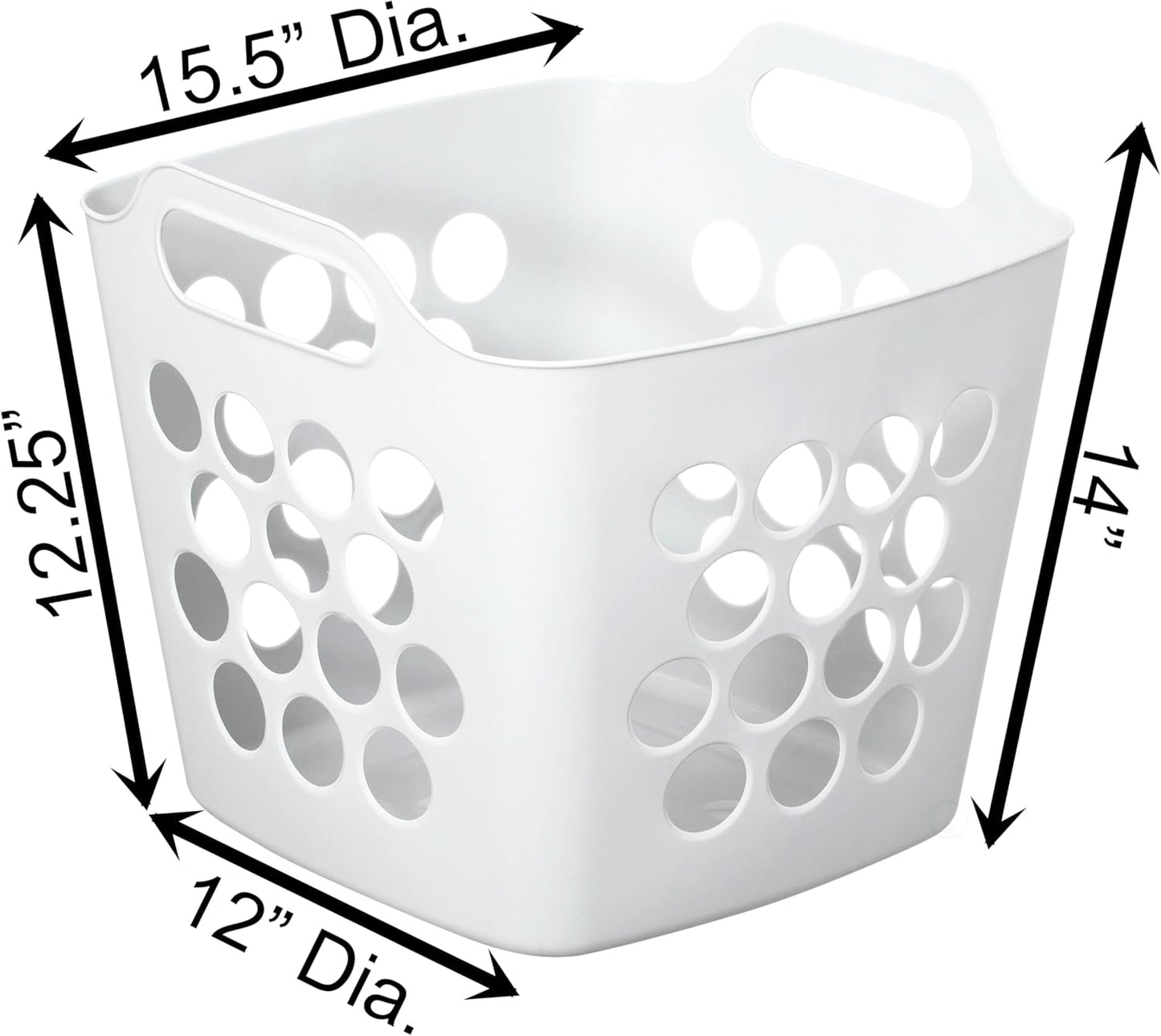 Square Plastic Laundry Basket with Side Handles – 28L, White
