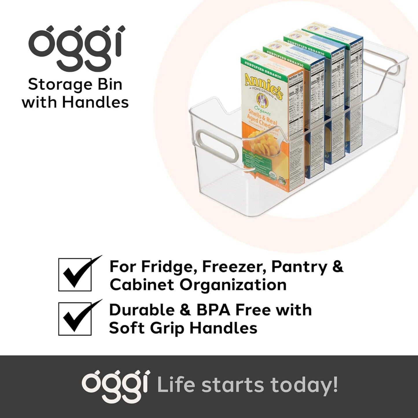 High-Wall Cabinet and Drawer Storage Bin with Handles – Clear