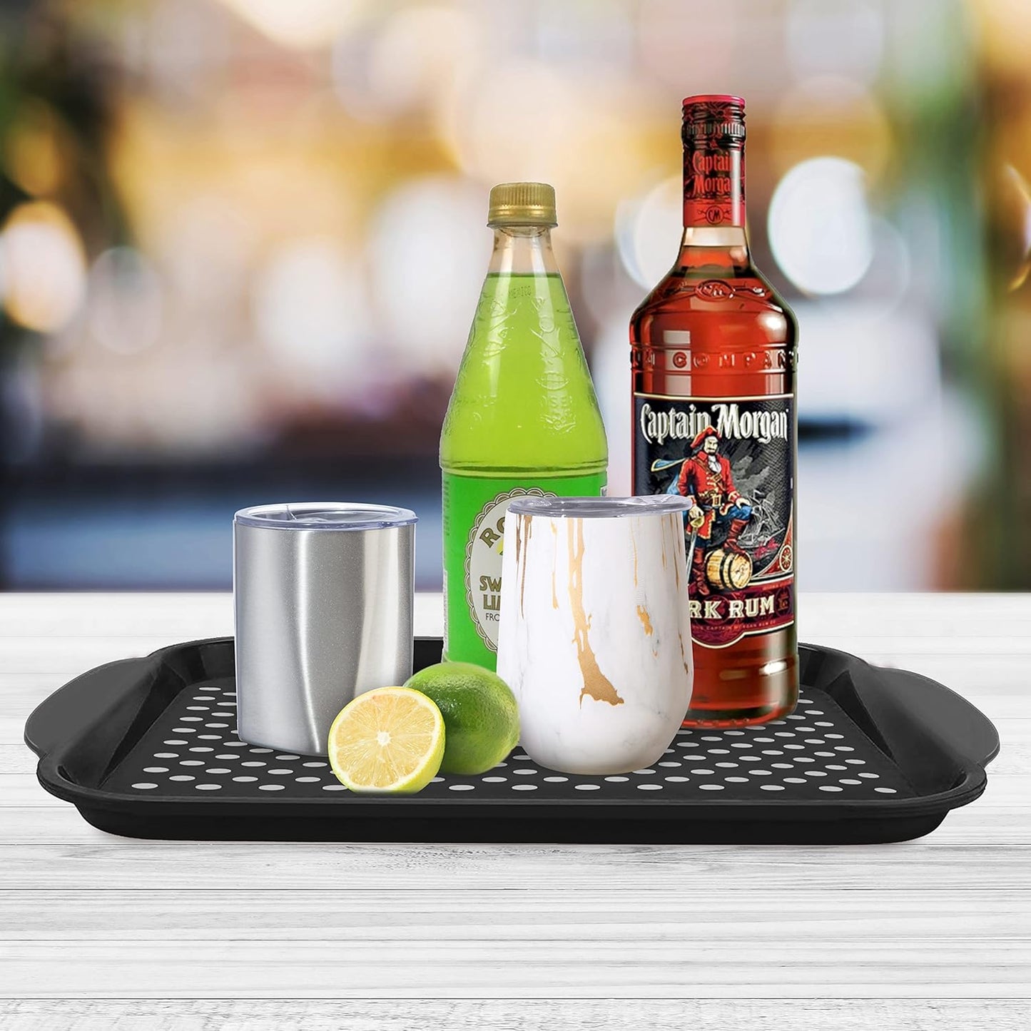 Anti-Slip Serving Tray with Handles – Black, Rectangular