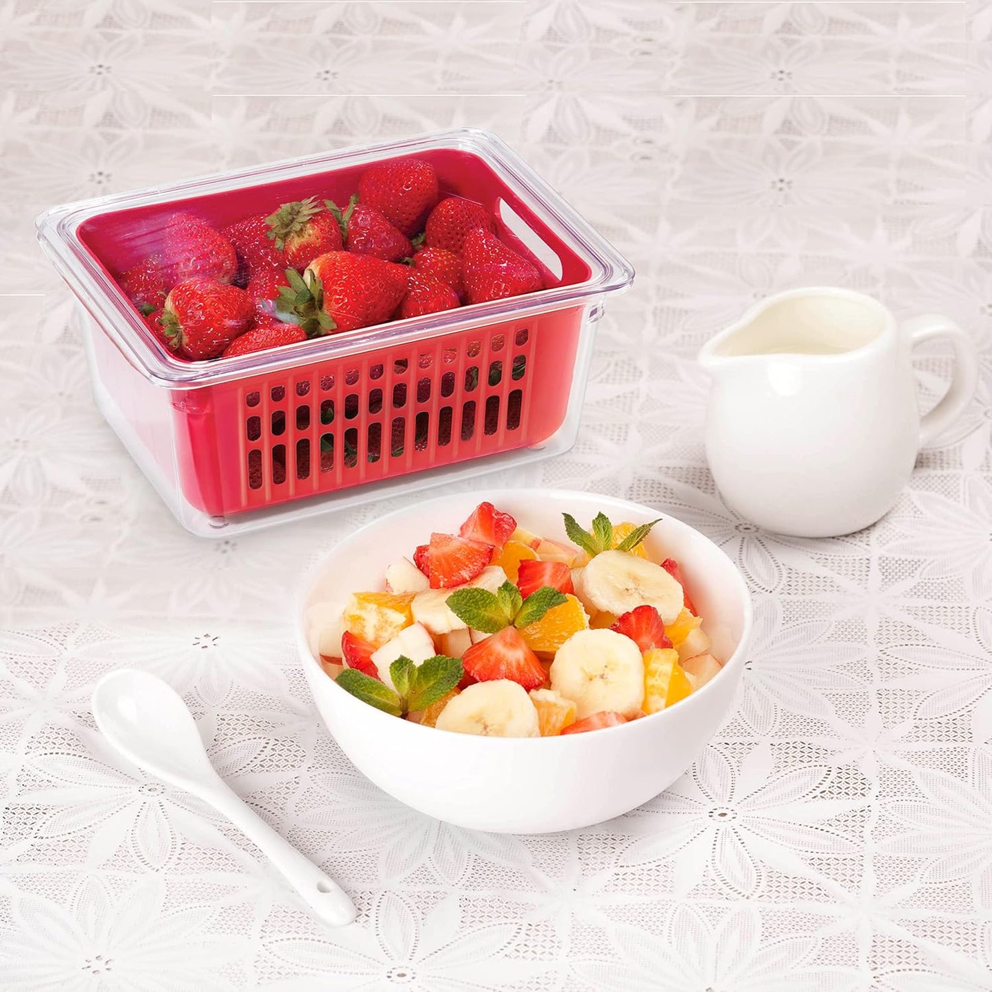 Berry Storage Bin with Colander Insert – Red