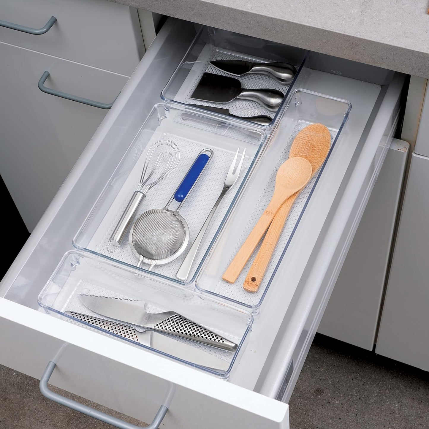 Set of 5 Clear Plastic Drawer Organizers – Assorted Sizes