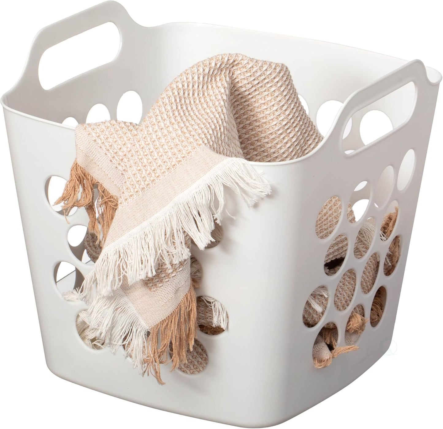 Square Plastic Laundry Basket with Side Handles – 28L, White