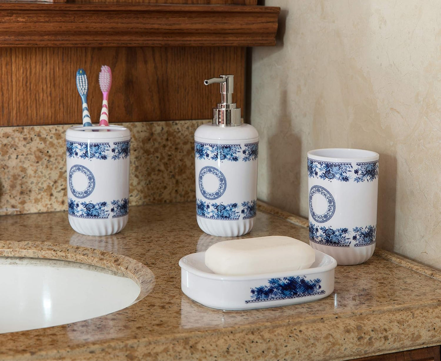 4-Piece Bathroom Accessory Set – Soap Dispenser, Toothbrush Holder, Tumbler & Soap Dish, White