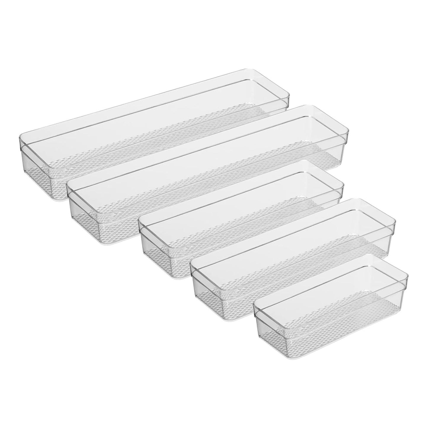 Set of 5 Clear Plastic Drawer Organizers – Assorted Sizes