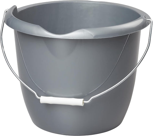 Round Plastic Bucket with Handle – 10L, Gray