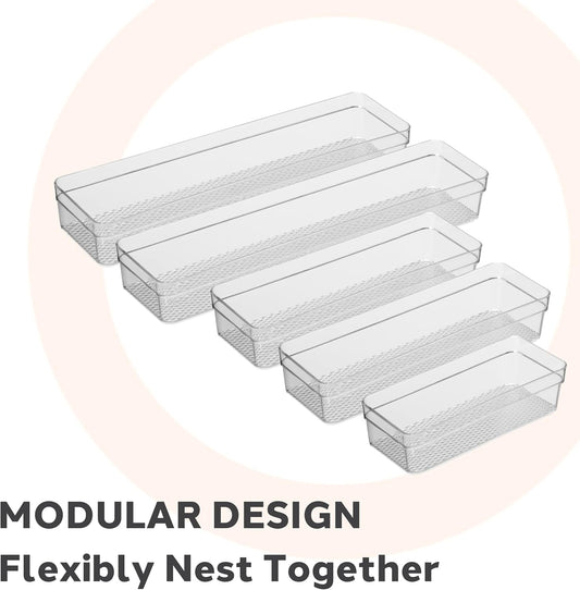 Set of 5 Clear Plastic Drawer Organizers – Assorted Sizes