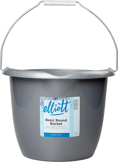 Round Plastic Bucket with Handle – 10L, Gray