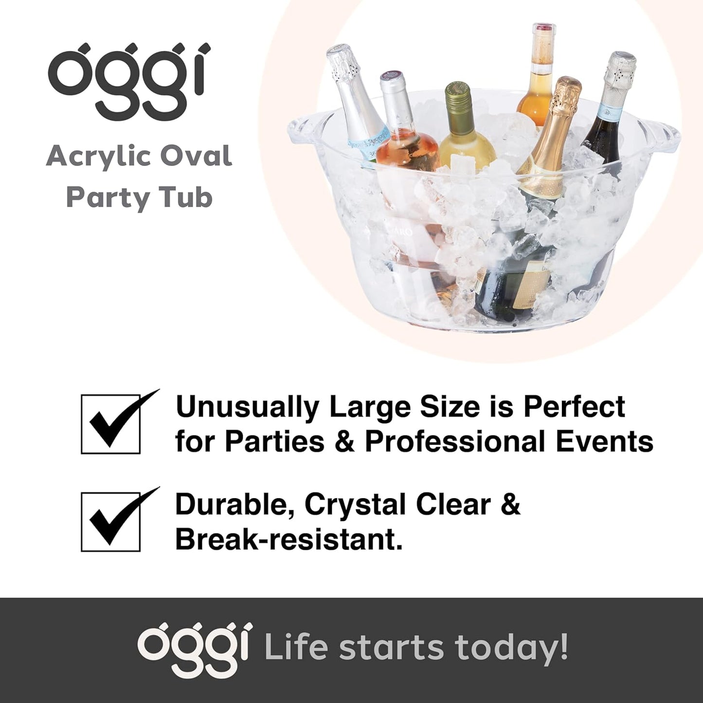 Acrylic Oval Party Tub with Handles – Clear Beverage Cooler