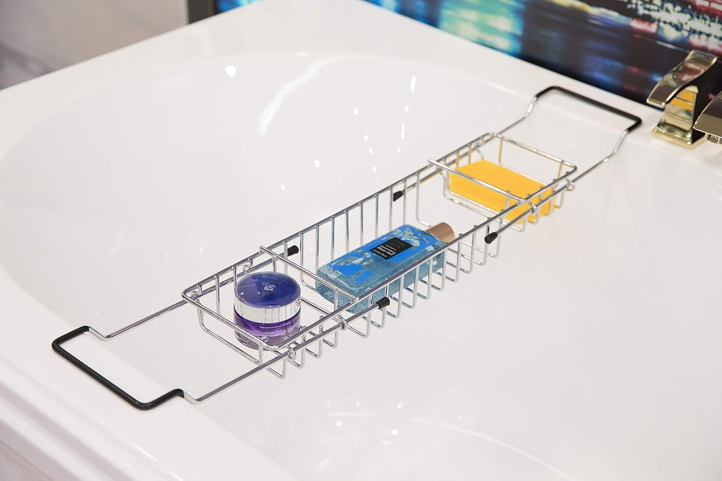 Expandable Metal Bathtub Caddy with Rubber Handles