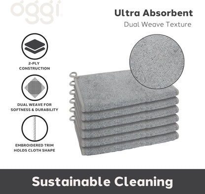 Bamboo Kitchen Washcloths – Odor-Free, Absorbent & Reusable, 6 Pack, Gray
