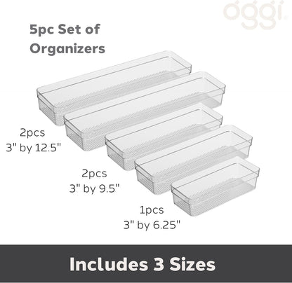 Set of 5 Clear Plastic Drawer Organizers – Assorted Sizes
