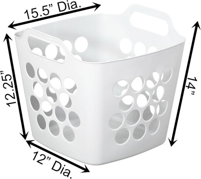 Square Plastic Laundry Basket with Side Handles – 28L, White