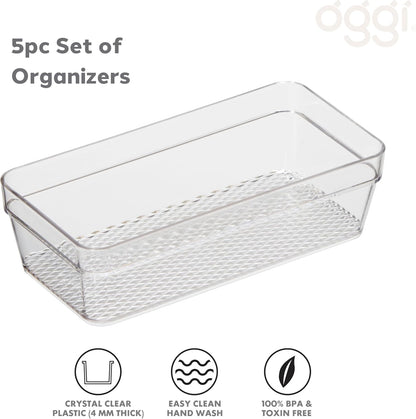 Set of 5 Clear Plastic Drawer Organizers – Assorted Sizes