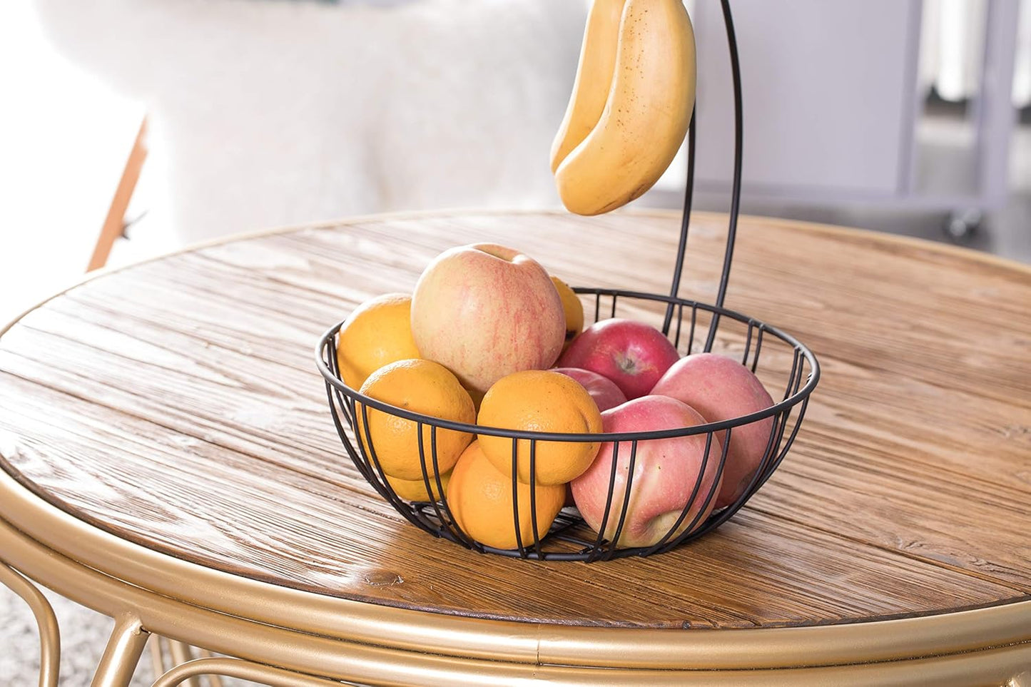 Metal Fruit Basket with Banana Hanger – Black