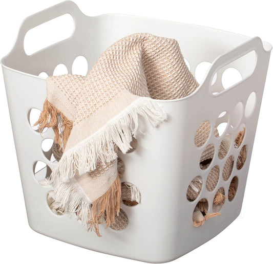 Square Plastic Laundry Basket with Side Handles – 28L, White