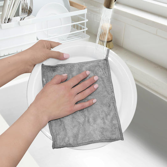 Bamboo Kitchen Washcloths – Odor-Free, Absorbent & Reusable, 6 Pack, Gray