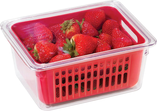 Berry Storage Bin with Colander Insert – Red