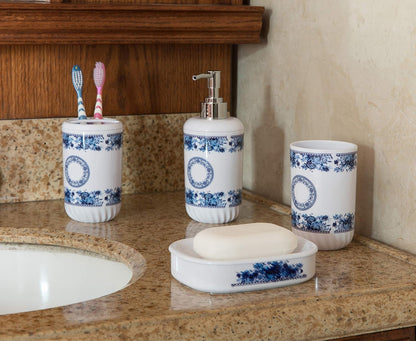 4-Piece Bathroom Accessory Set – Soap Dispenser, Toothbrush Holder, Tumbler & Soap Dish, White