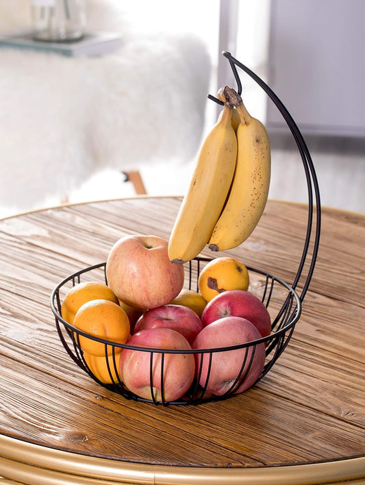 Metal Fruit Basket with Banana Hanger – Black