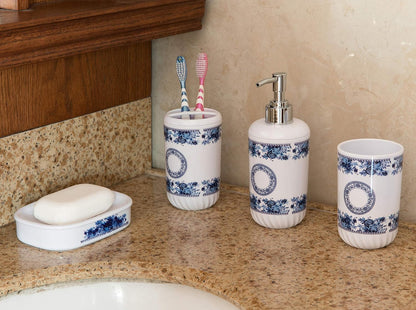 4-Piece Bathroom Accessory Set – Soap Dispenser, Toothbrush Holder, Tumbler & Soap Dish, White