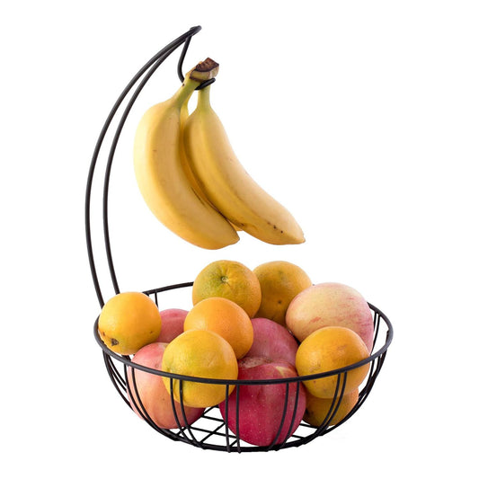Metal Fruit Basket with Banana Hanger – Black