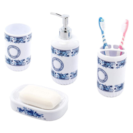 4-Piece Bathroom Accessory Set – Soap Dispenser, Toothbrush Holder, Tumbler & Soap Dish, White