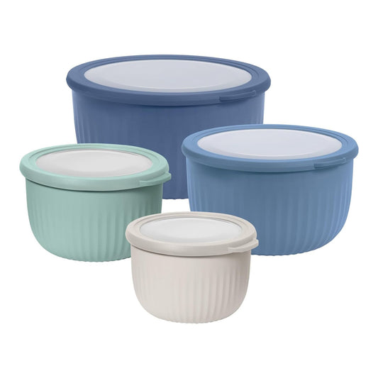Set of 4 Plastic Food Prep & Storage Bowls with Airtight Lids – Multicolor, 0.7 to 4 Qt