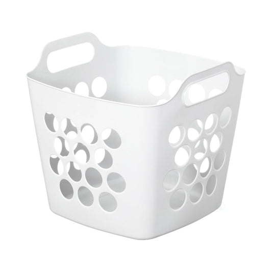 Square Plastic Laundry Basket with Side Handles – 28L, White